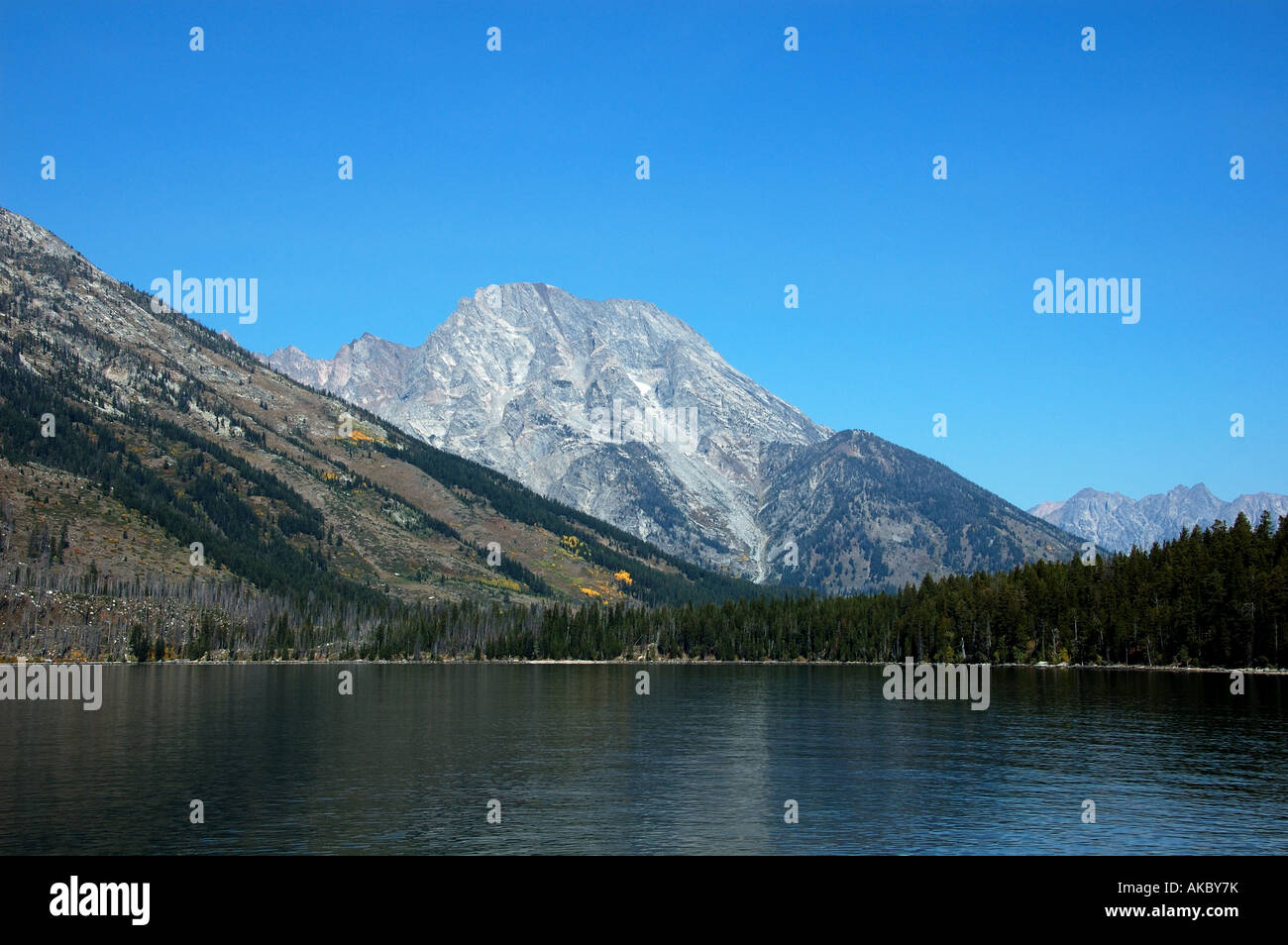 Mountain Moran view from the Jenny Lake, Grand Teton National Park, Wyoming Stock Photo