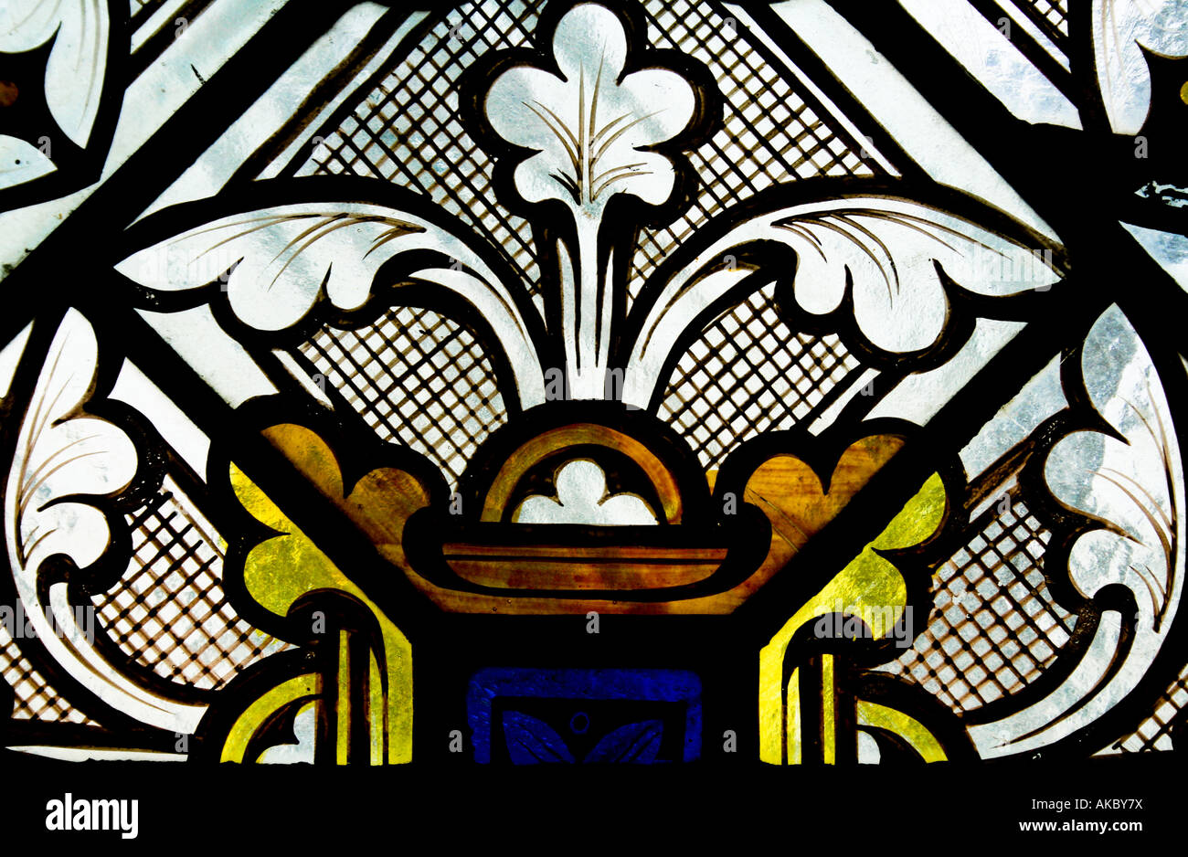 Stained glass window detail, interior of Old St Paul's cathedral church