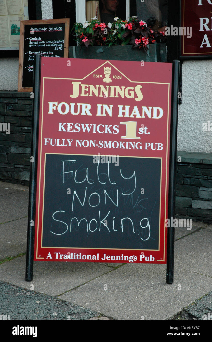 Fully non smoking sign outside the Four in Hand pub Keswick Lake