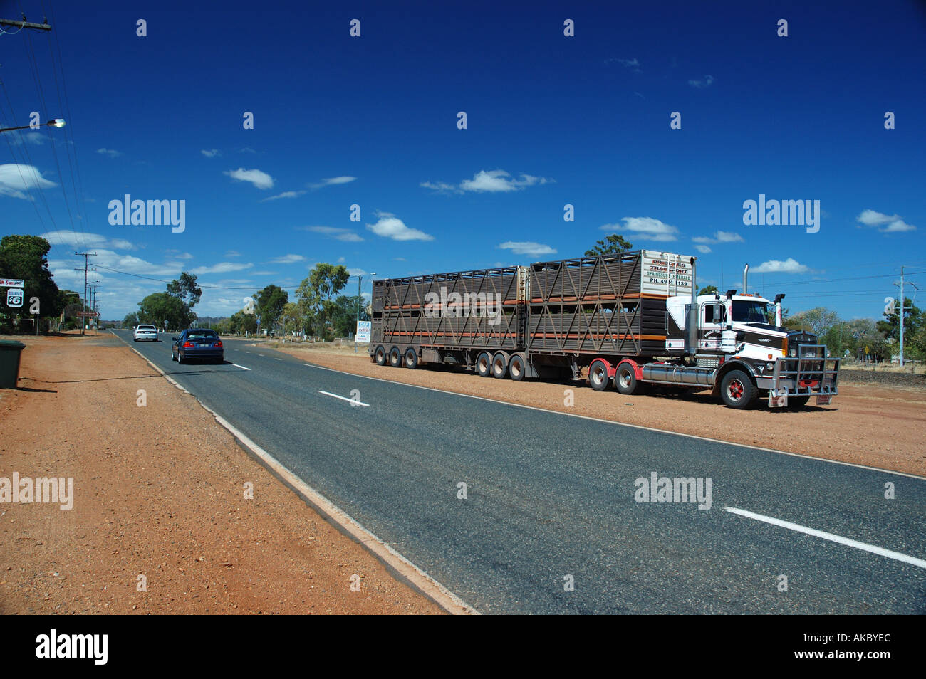Double road train cattle truck remote queensland Stock Photo
