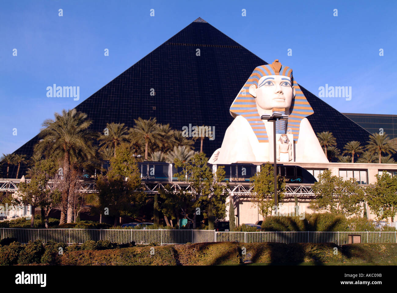 Monorail arrives at the Luxor Hotel Las Vegas Nevada Stock Photo