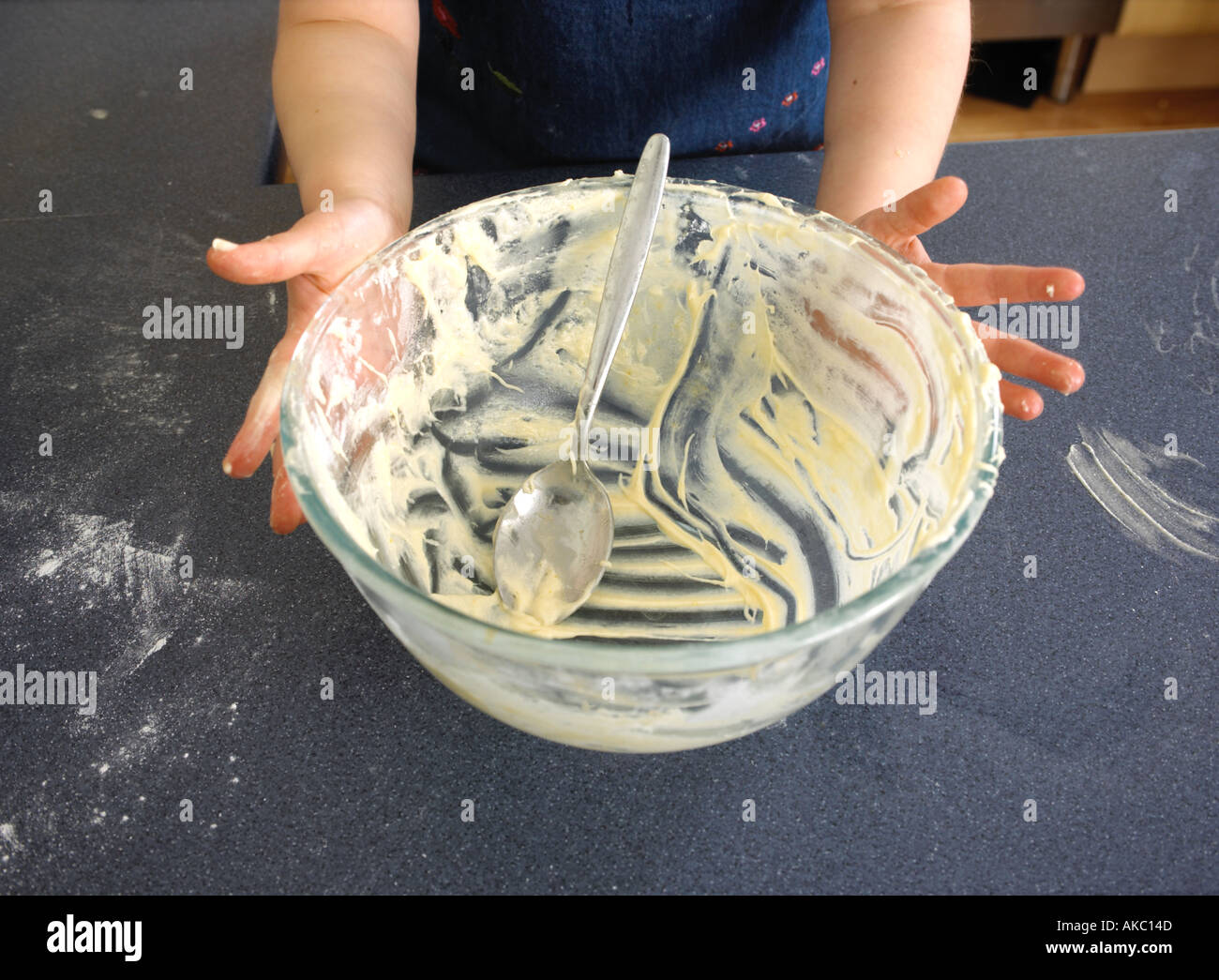 licked out empty bowl used for baking Stock Photo