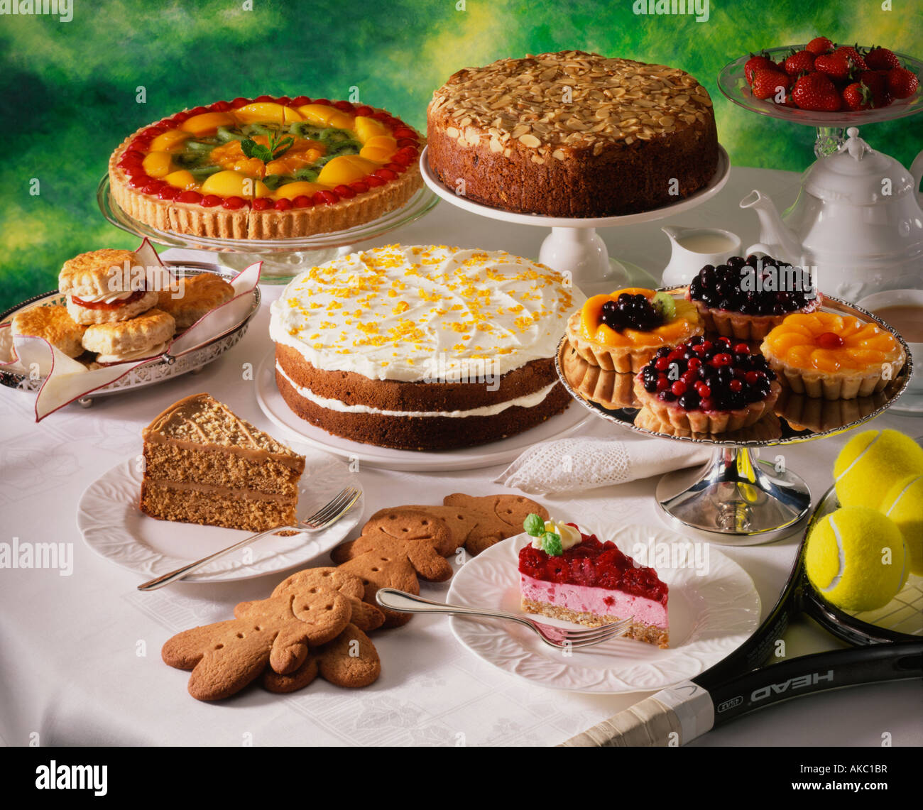 A spread of English cakes and tarts home made baking editorial food