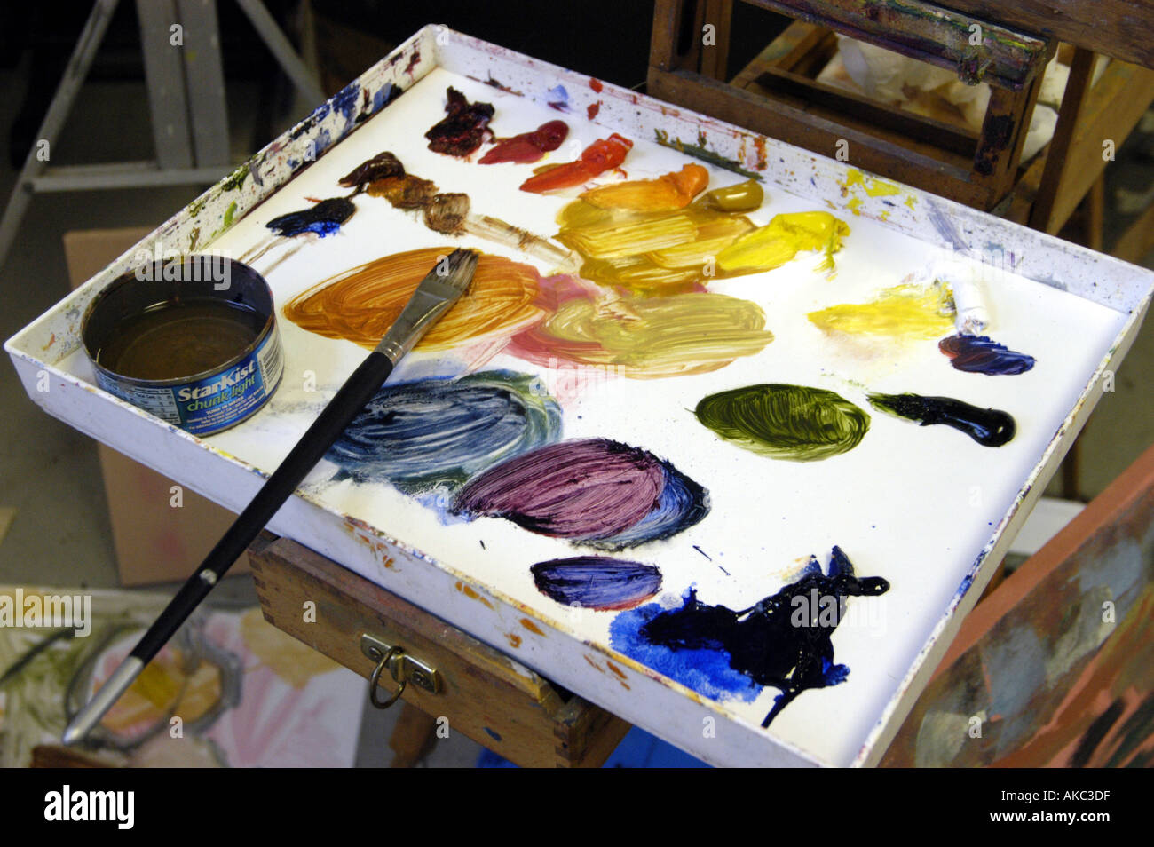 Artist s mixing tray and palette Stock Photo Alamy