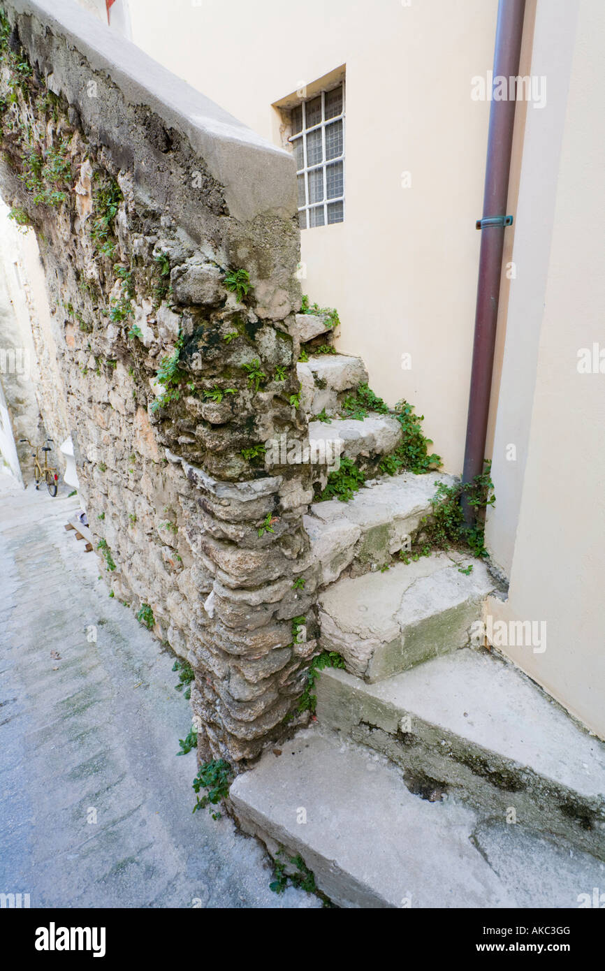 Traditional staircase in old town Baska on Krk island in Croatia Stock Photo