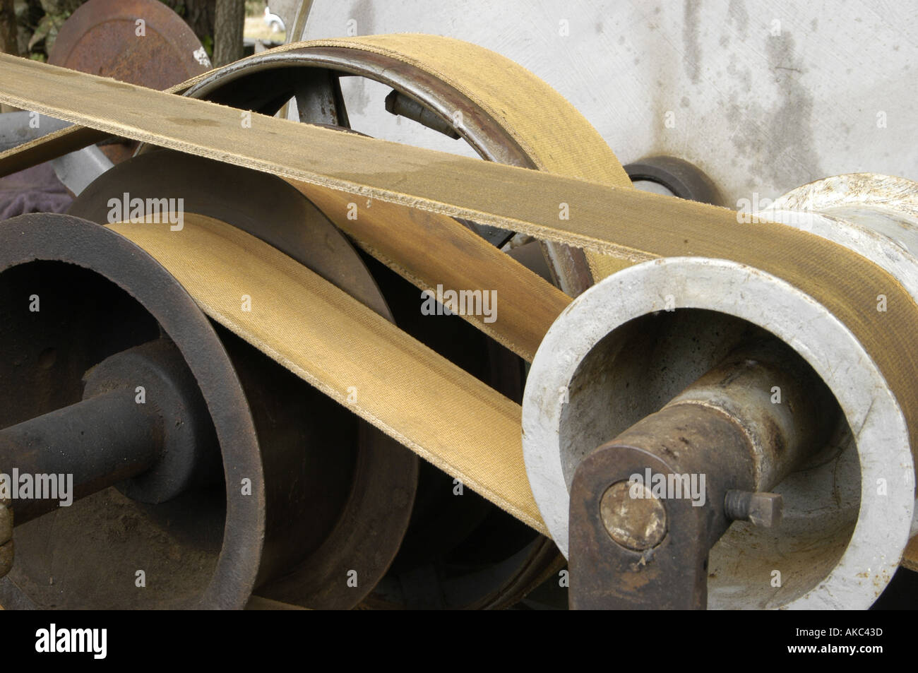Machinery drive belts and pulleys Stock Photo Alamy