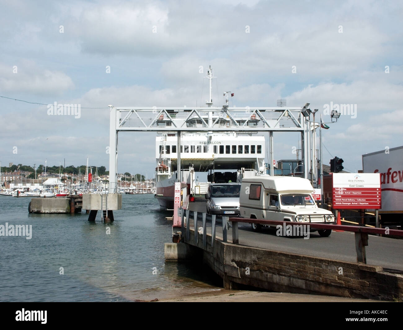 East Cowes Isle Of Wight Red Funnel Ferry Vehicles Disembarking