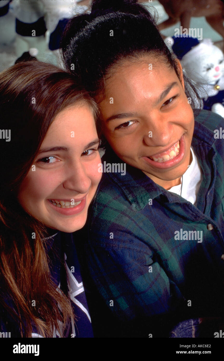 Friends age 17 at inner city community youth group Christmas party. St