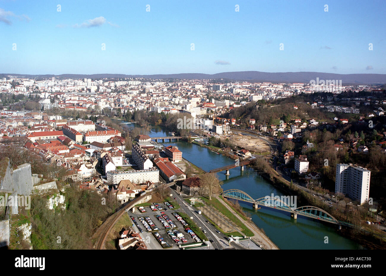 View of Besancon from La Citadelle de Besancon or The Citadel of Besancon in the French Comte region of France Stock Photo