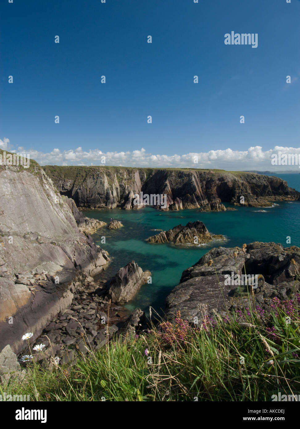 Pyramid rock formations off the coast of Pembrokeshire, Wales, UK Stock ...
