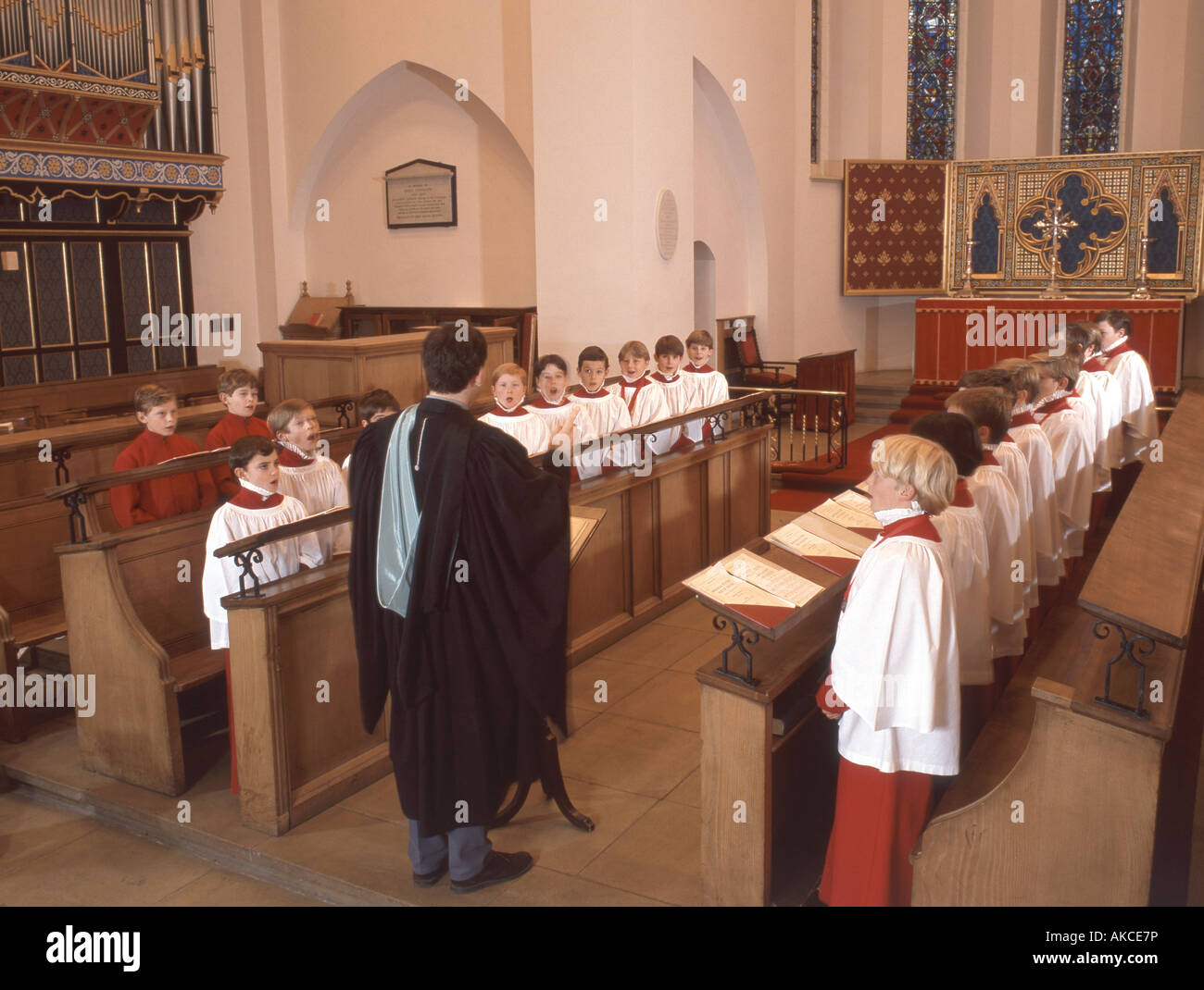Boy's choir singing in church, Guildford, Surrey, England, United Kingdom Stock Photo