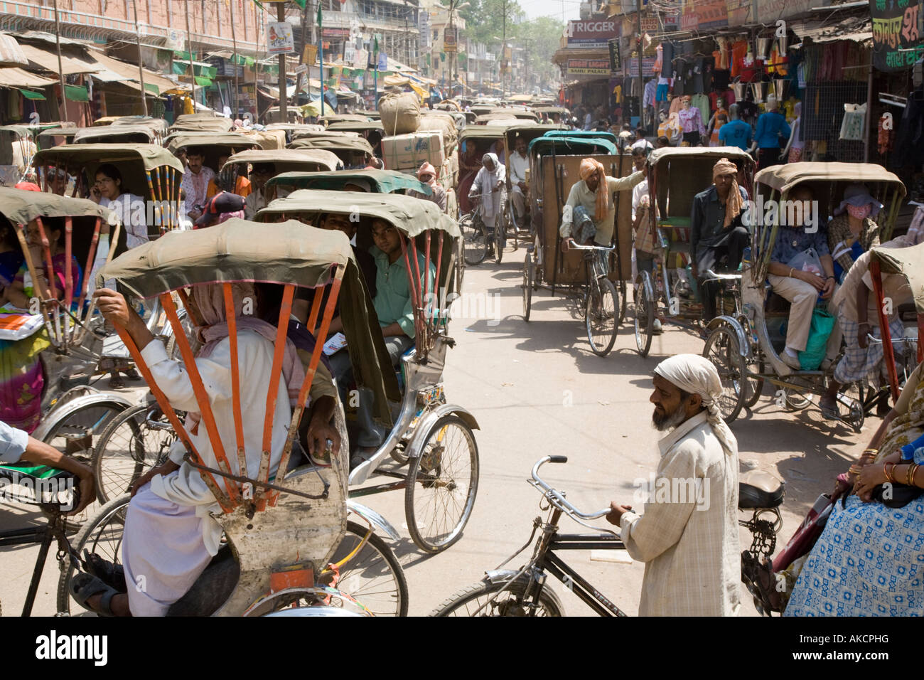 Varanasi Rickshaws A traffic jam of rickshaws in a typical Varanasi street. Varanasi ...