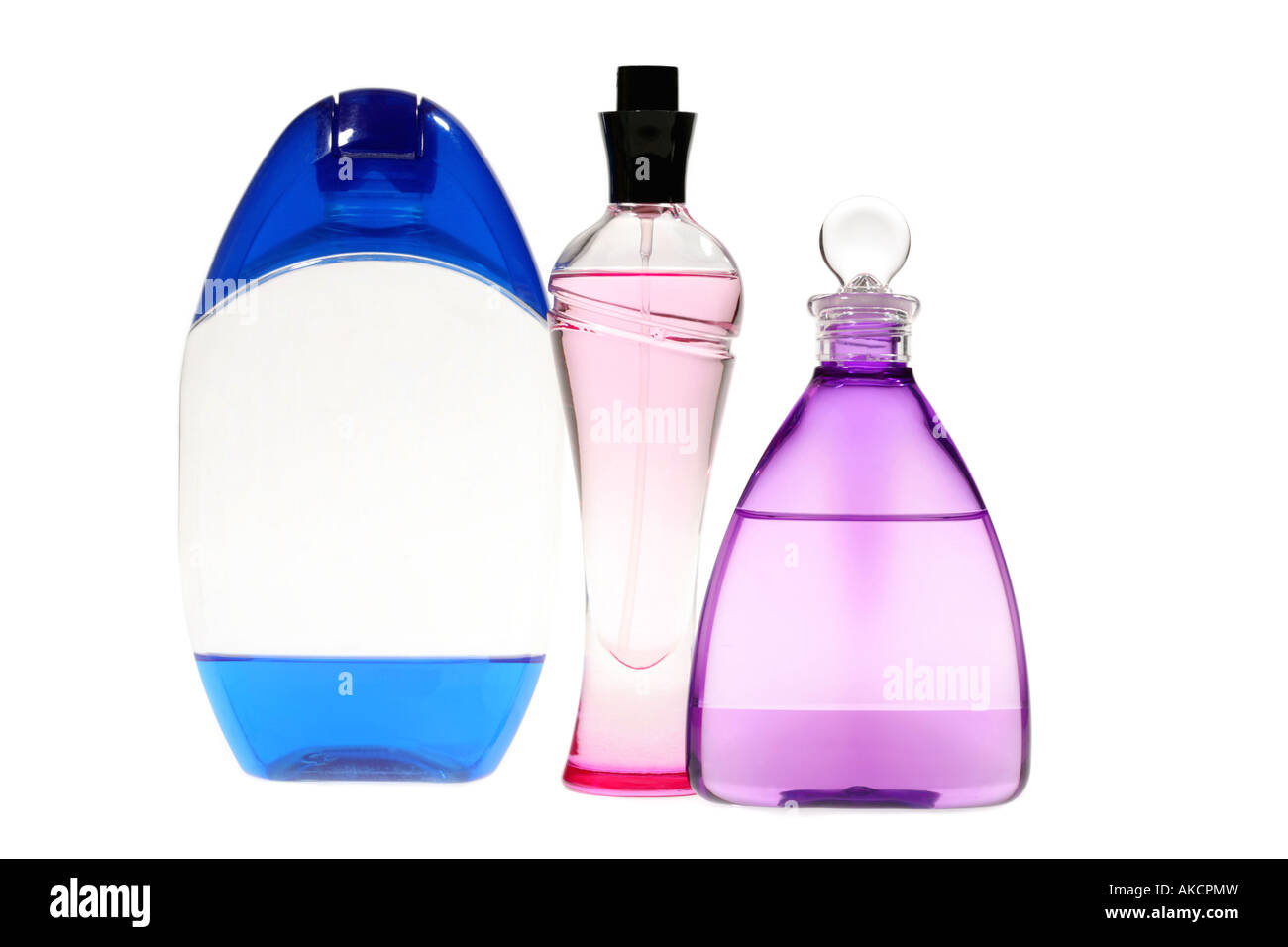 Three Vials Varicolored Bottles with Liquid Perfumery and Make up Stock Photo