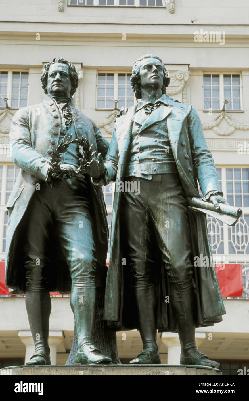 Germany Thuringia Weimar Goethe and Schiller statue Stock Photo