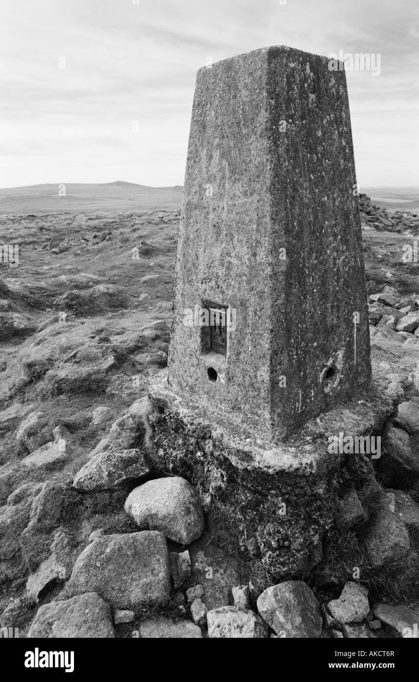 Triangulation point near South Zeal on Dartmoor, Devon, UK Stock Photo
