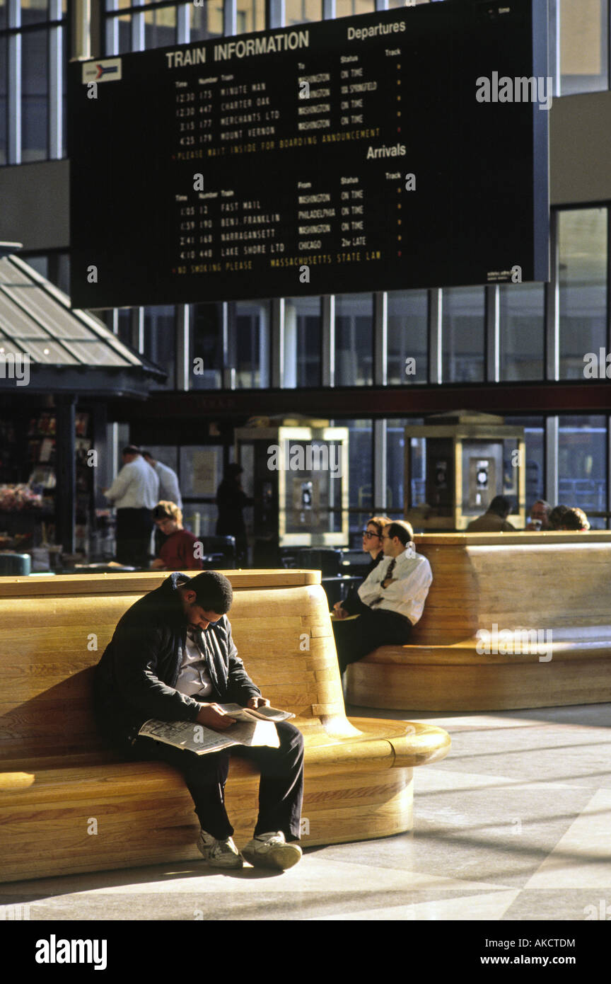 South Station people waiting for train departures arrivals Stock Photo