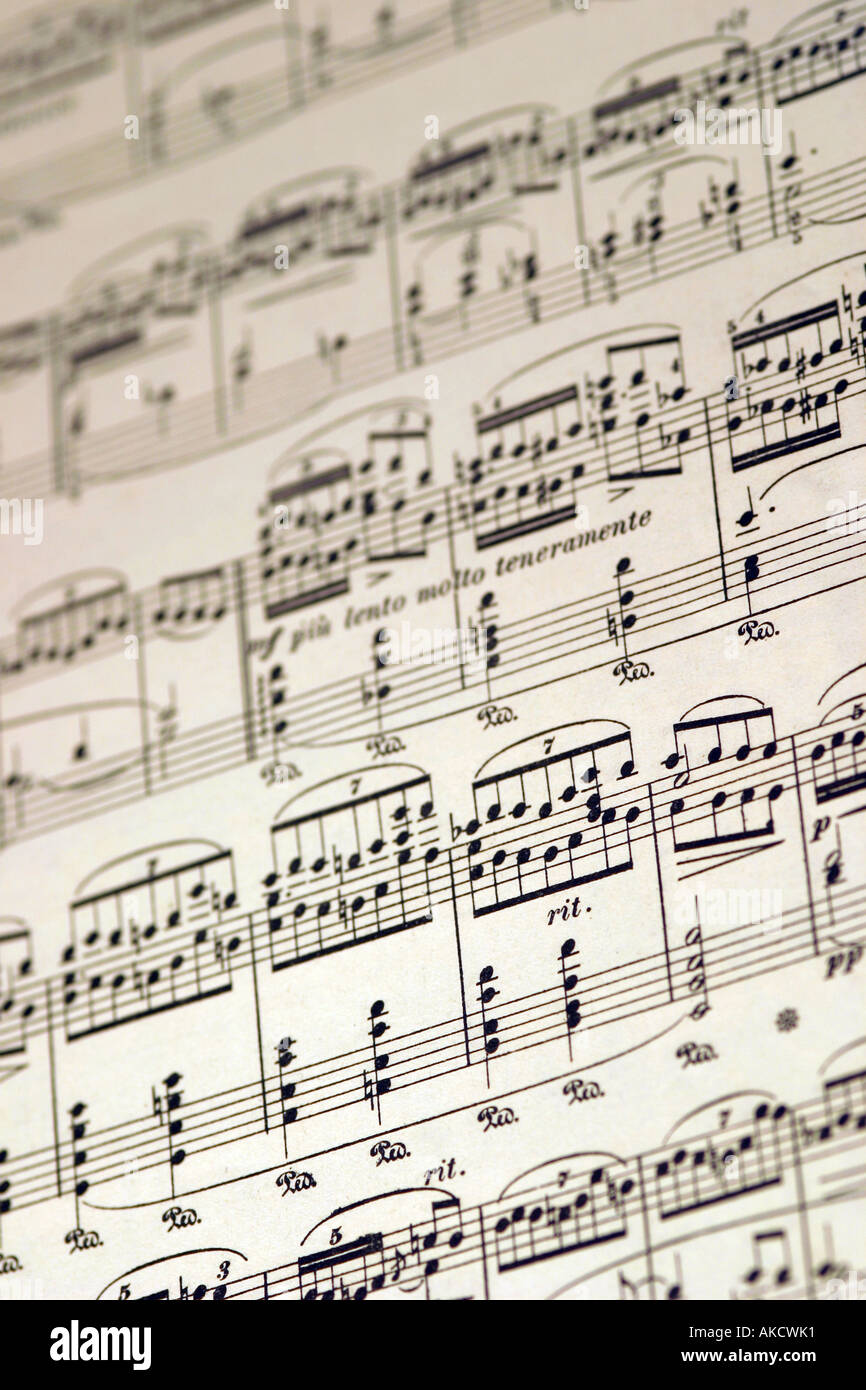 A Stock Photograph of musical notes on a piece of paper representing lifestyle and arts Stock Photo