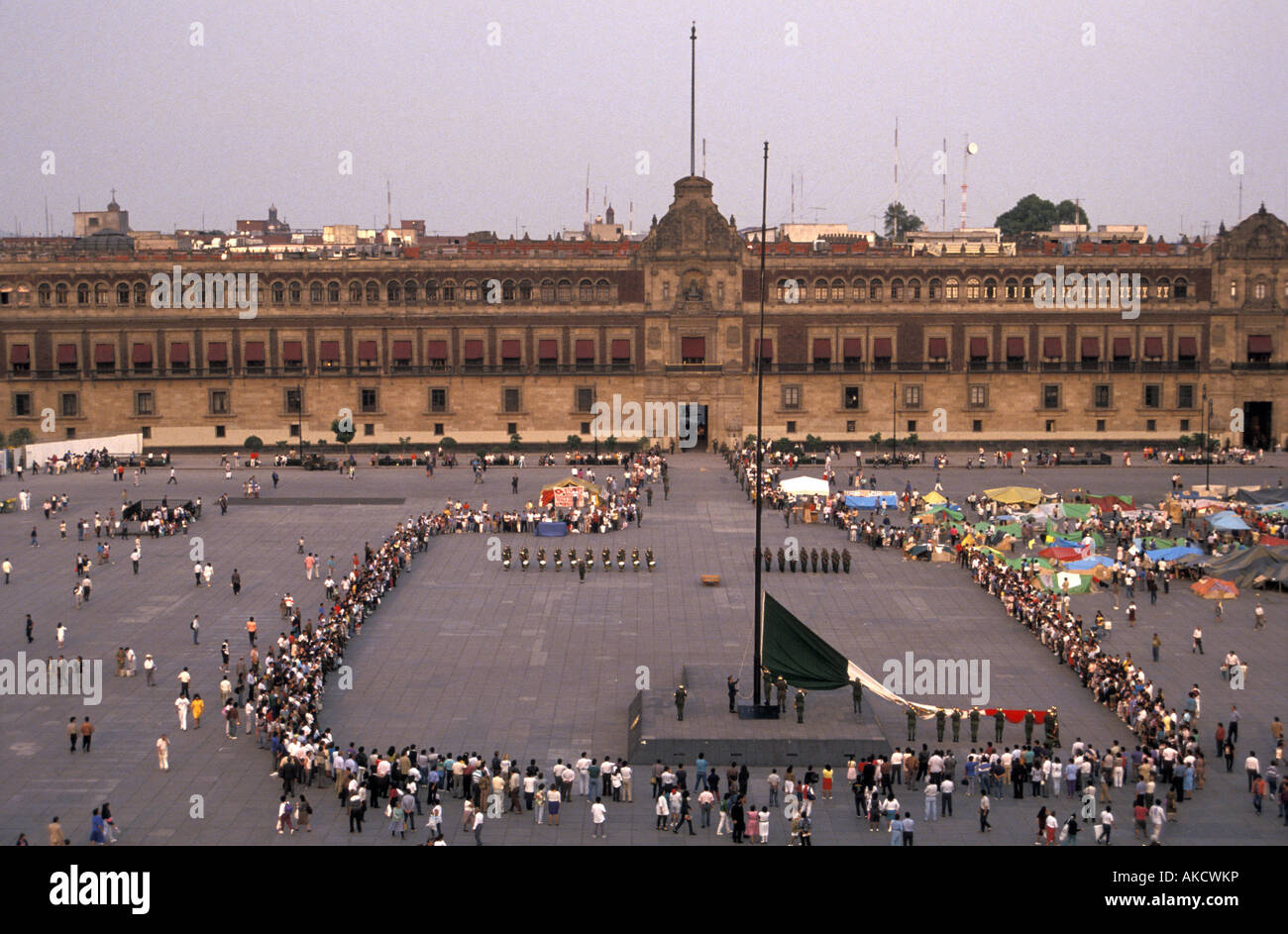 The daily flag lowering ceremony in the Zocalo, Mexico City, Mexico Stock Photo