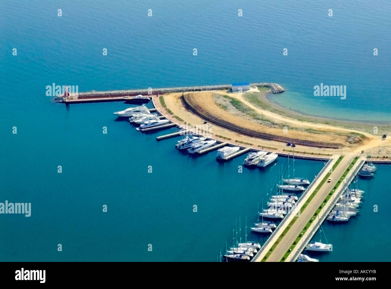 Croatia, Sibenik-Knin region, moored yachts, aerial view Stock Photo