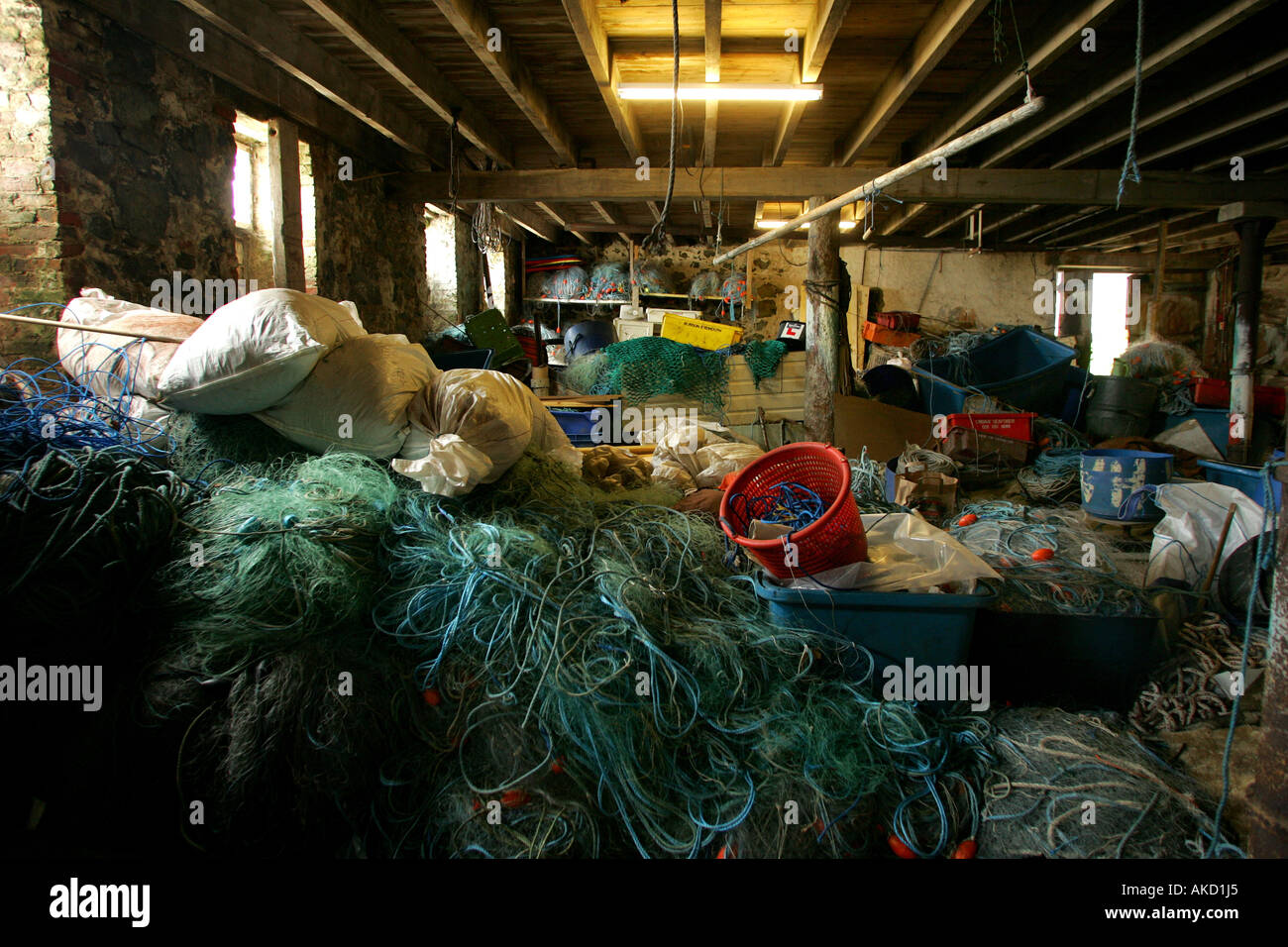 The cellar under the artists studios where fishermen fix nets on Porthmeor Beach in St Ives, Cornwall Stock Photo