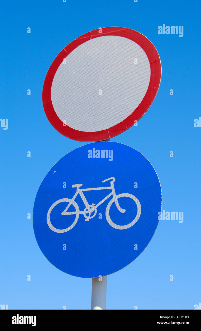 Cycleway sign next to road on the Mediterranean island of Cyprus EU ...