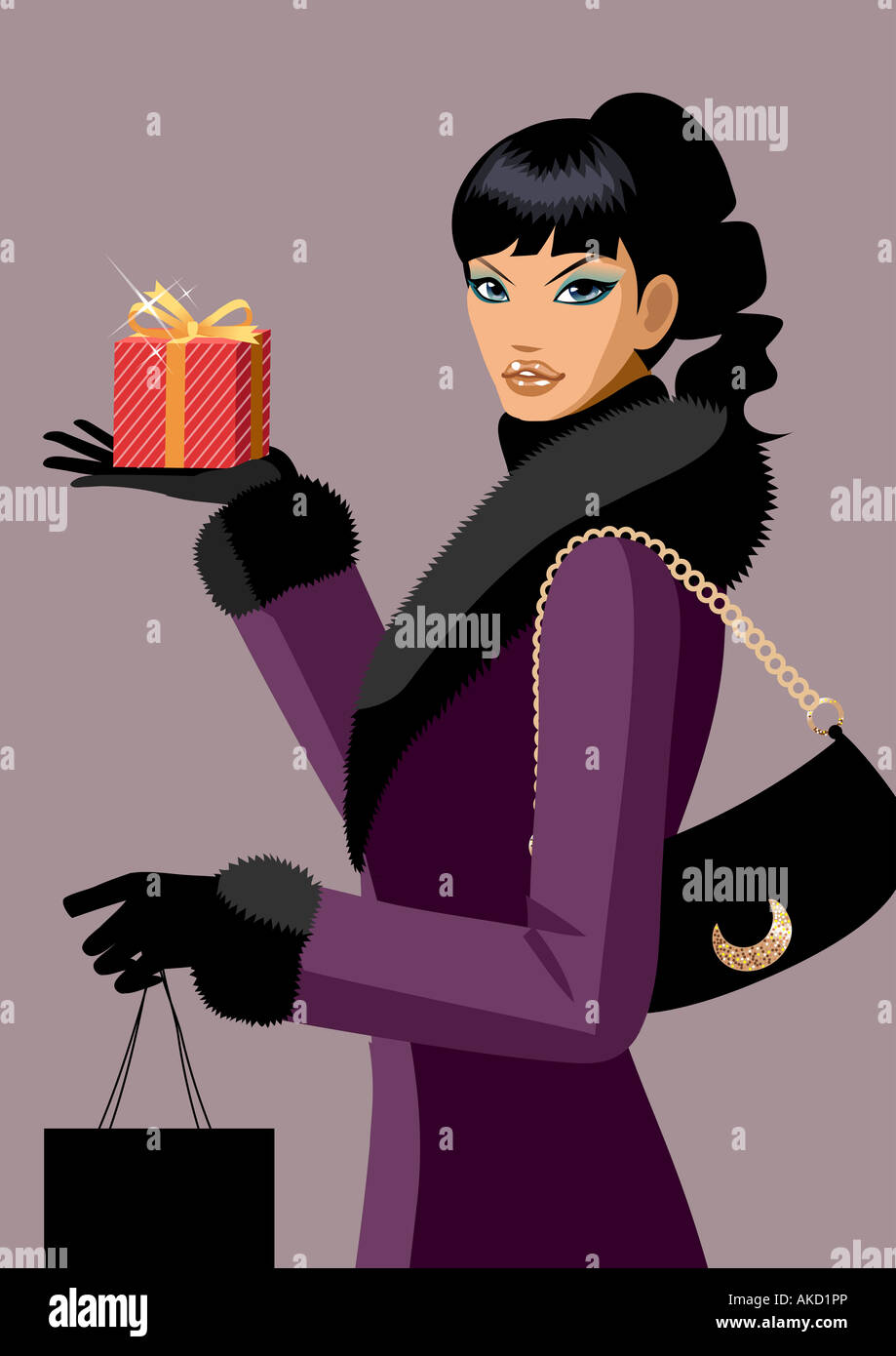 Portrait of a woman holding a gift Stock Photo - Alamy