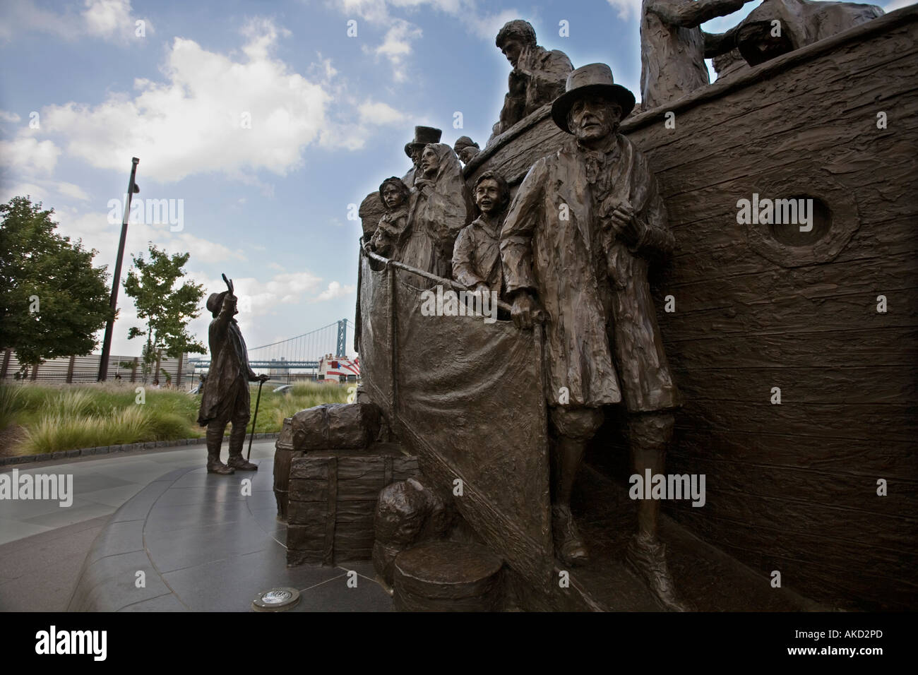 Sculpture of immigrants arriving Irish Famine Memorial Penn's Landing Philadelphia Pennsylvania Stock Photo