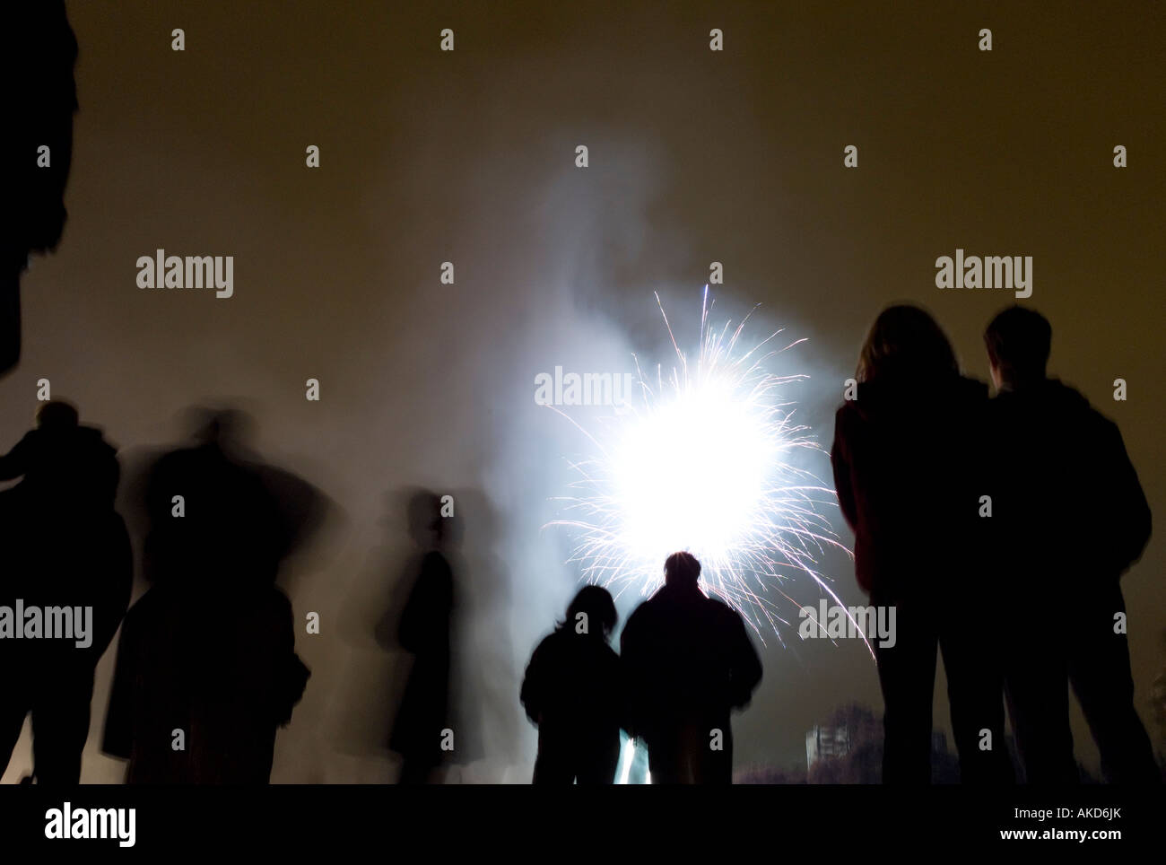 Crowd watch firework display Stock Photo