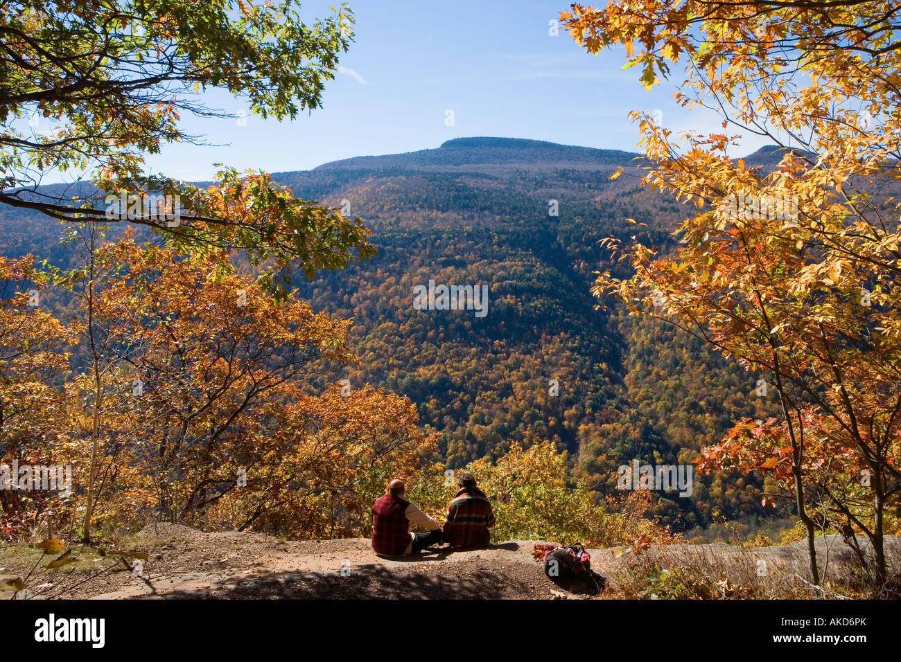 Couple hiking on the Escarpment Trail Catskill Mountains New York Stock Photo