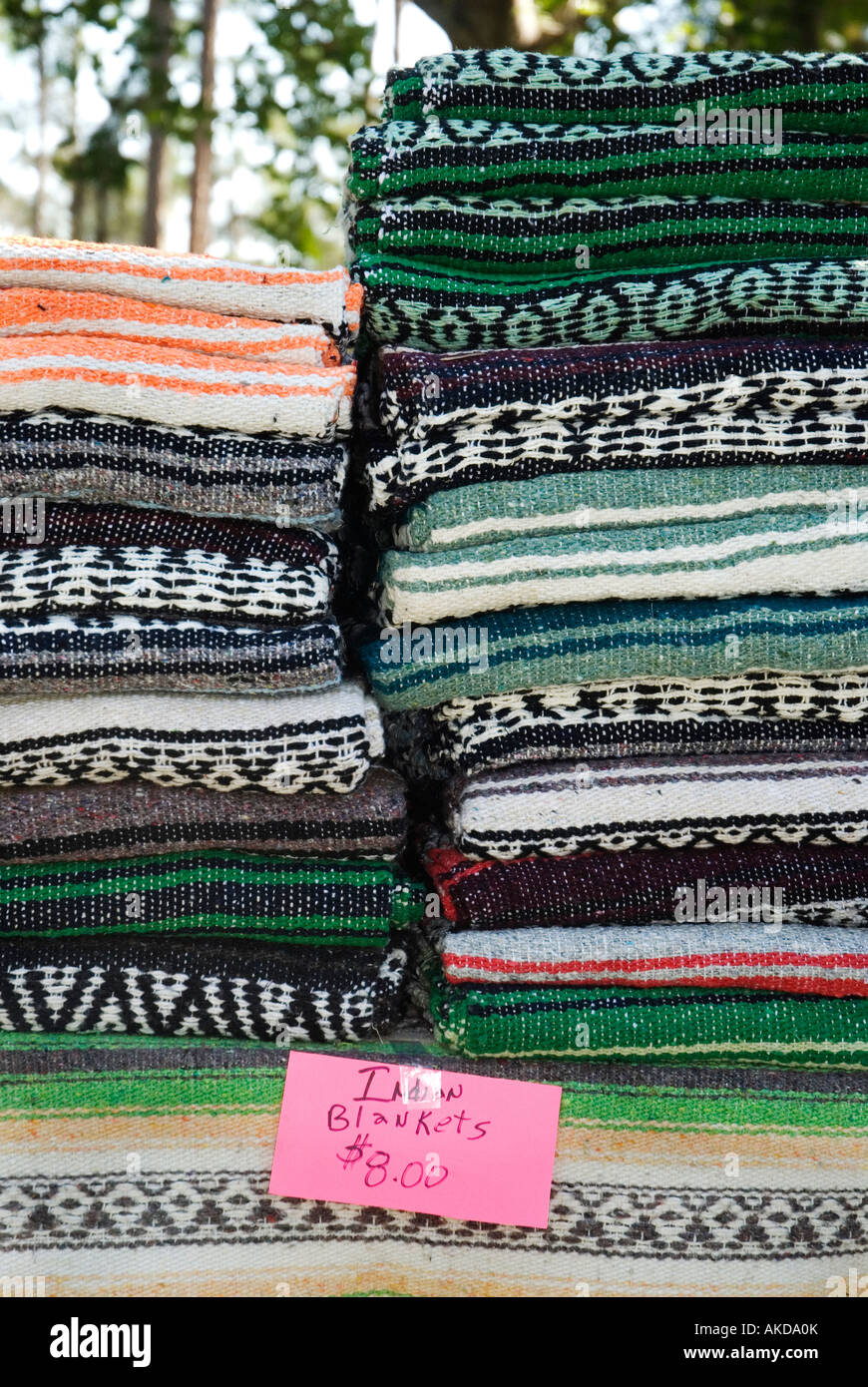 Native American Indian blankets for sale at Trading Post Alligator Fest  Lake City Florida Stock Photo - Alamy