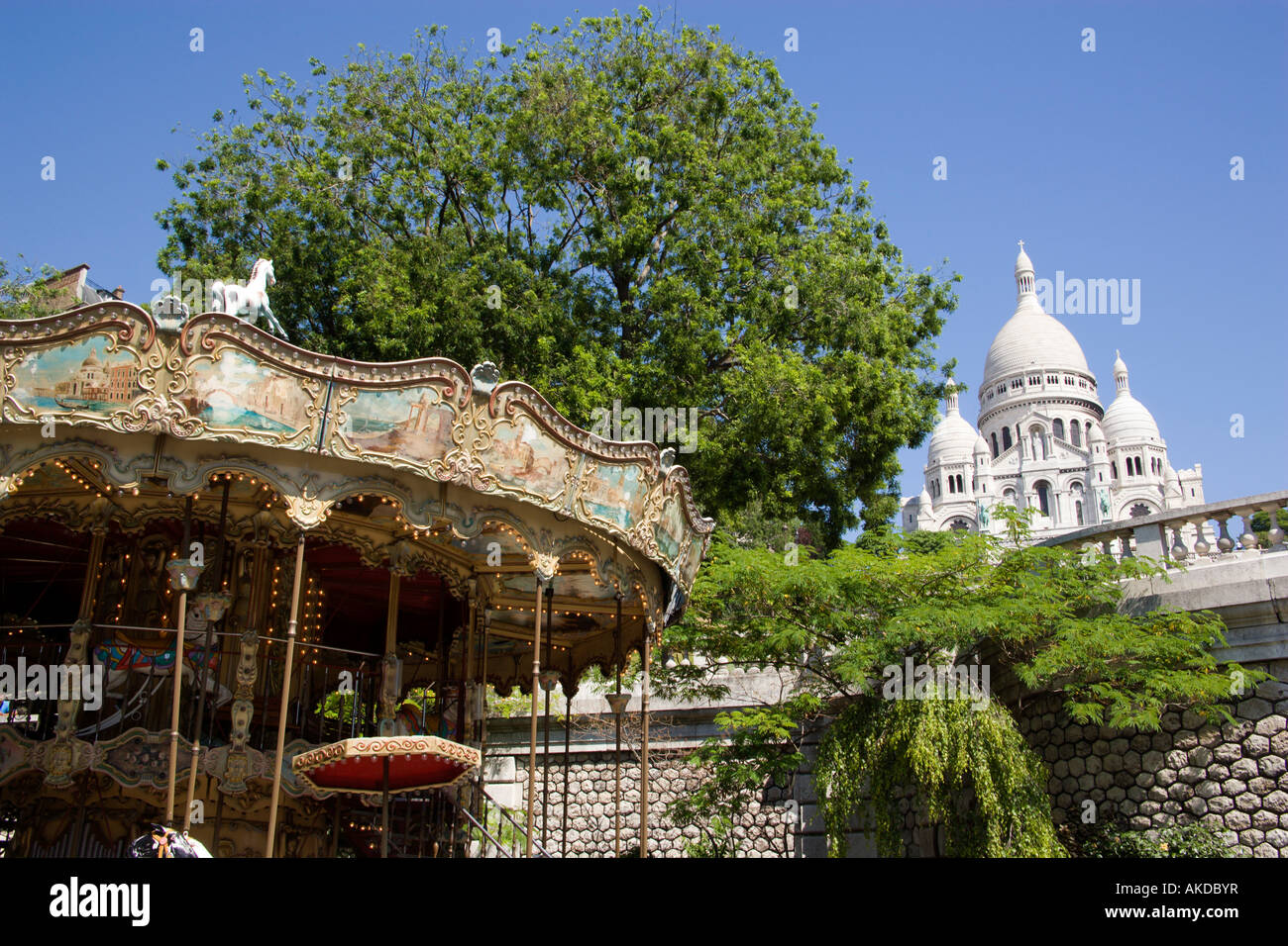 France Ile De France Paris Montmartre Funfair Carrousel At Base Of Hill ...