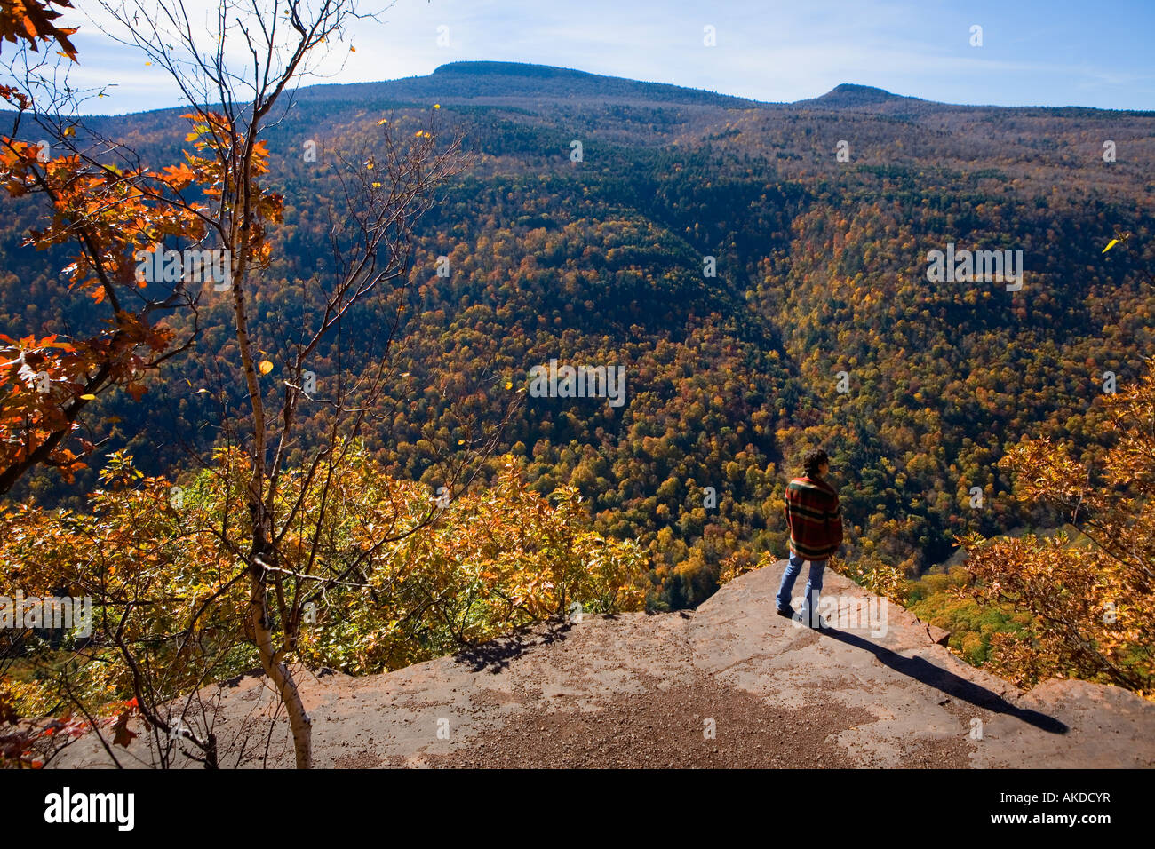 Woman hiking on the Escarpment Trail Catskill Mountains New York Stock Photo