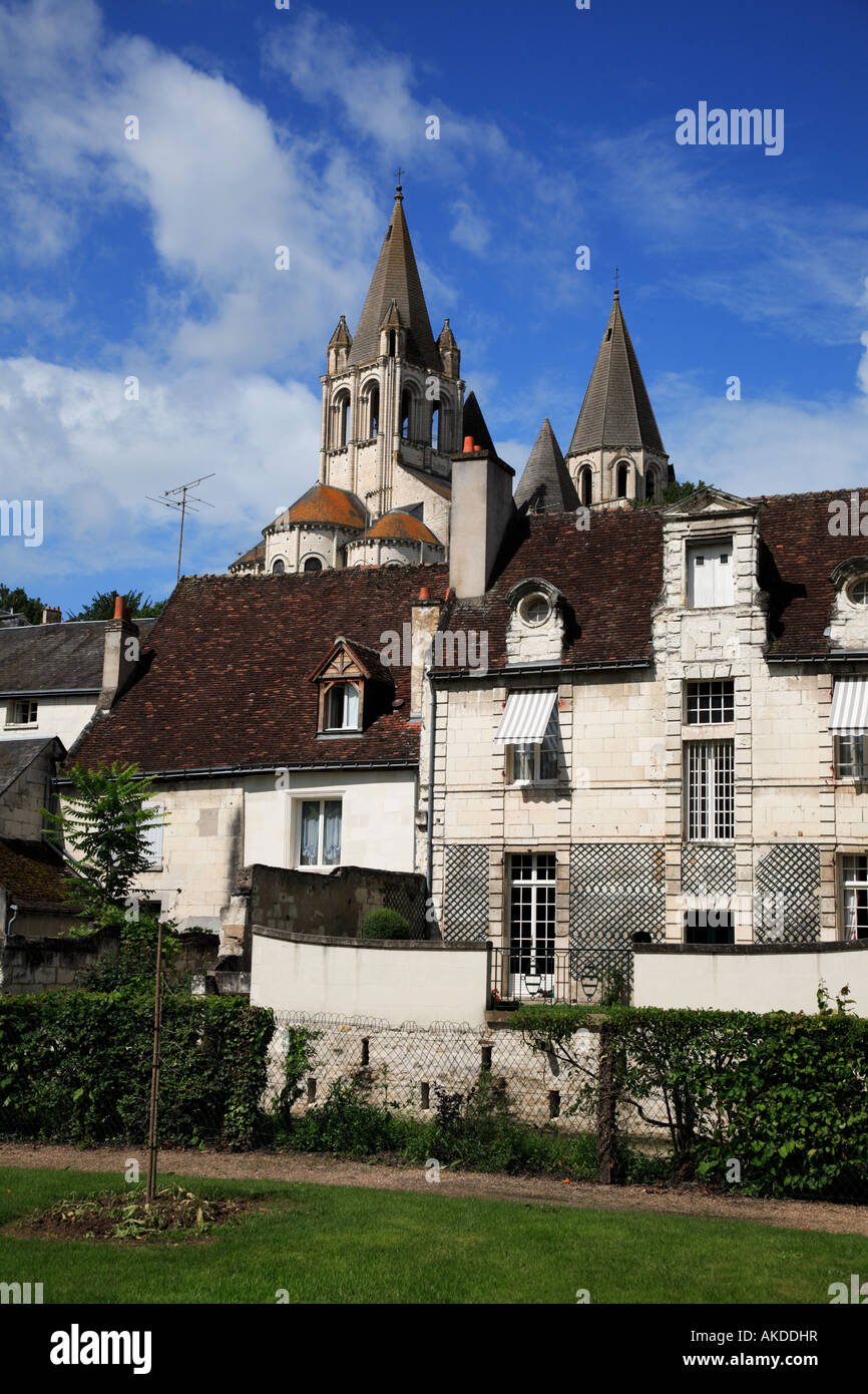 The Eglise St Ours above houses at Loches Stock Photo Alamy