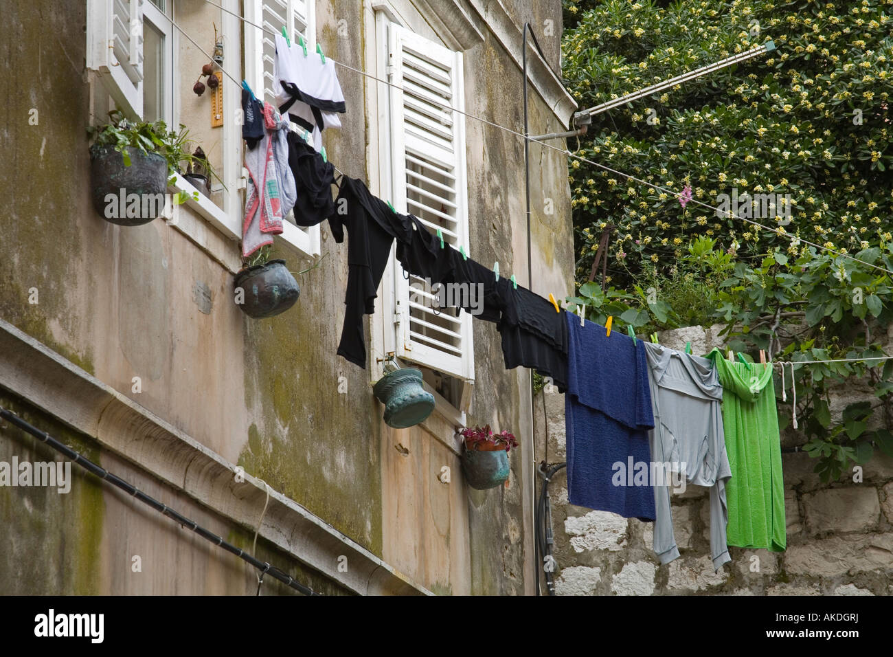 Laundry hanging from a line, Dubrovnik, Croatia Stock Photo Alamy