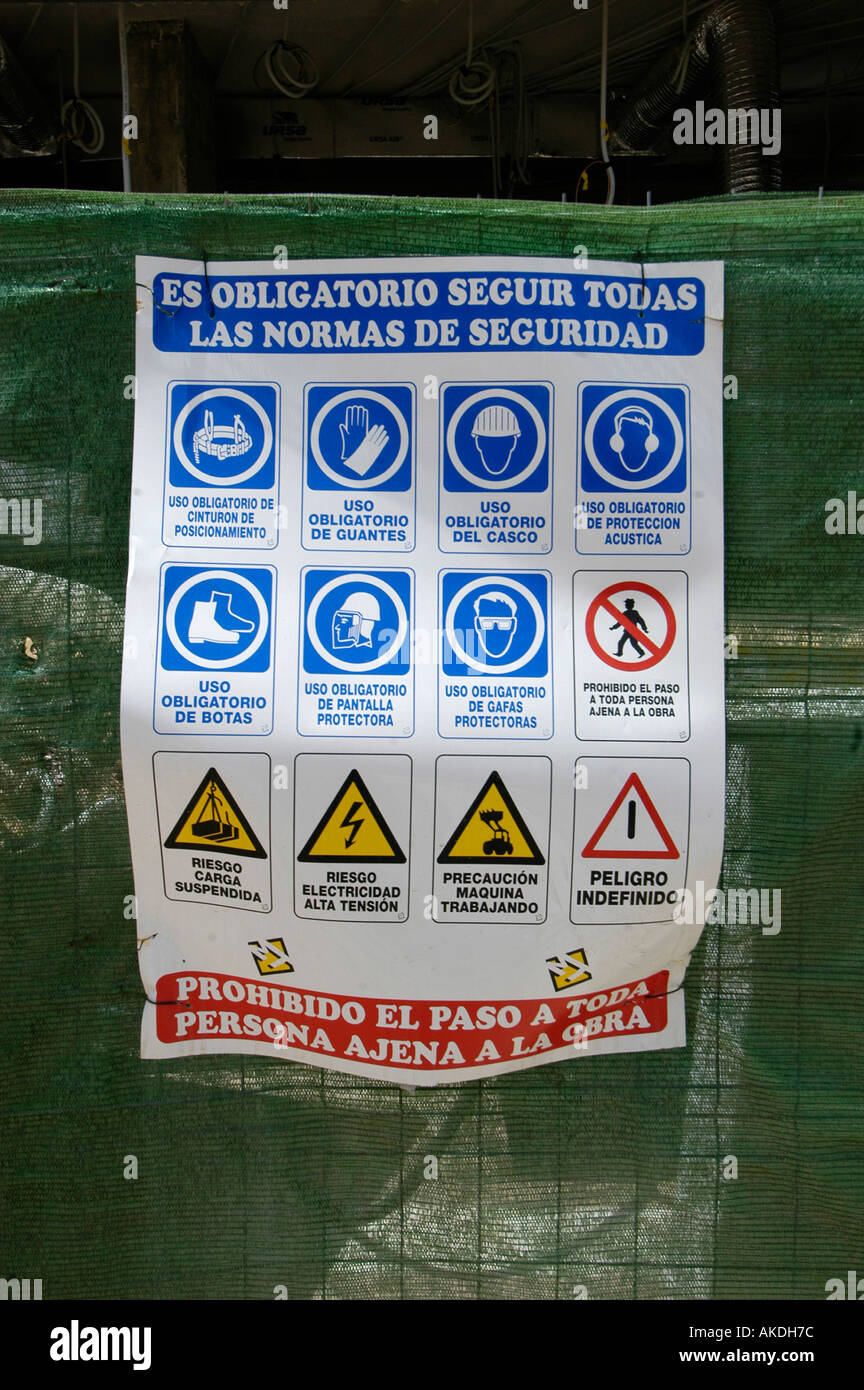 Cautions and warnings construction sign in Puerto Banus Marbella Malaga Andalucia Spain Nano Calvo VWPics com Stock Photo