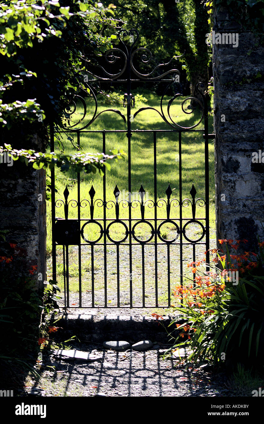 Decorative wrought iron garden gate Stock Photo - Alamy