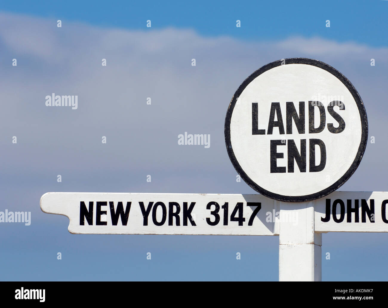 Famous Lands End Sign, Cornwall, UK. Close up horizontal shot of left