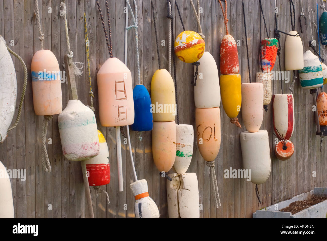Lobster trap bouys hanging on a wall, Block Island, Rhode Island