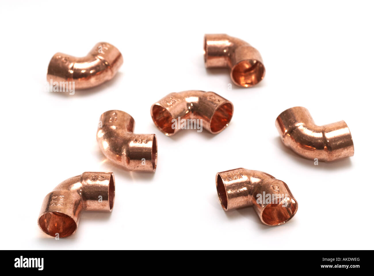 15mm unsoldered copper 'right angled' bends Stock Photo