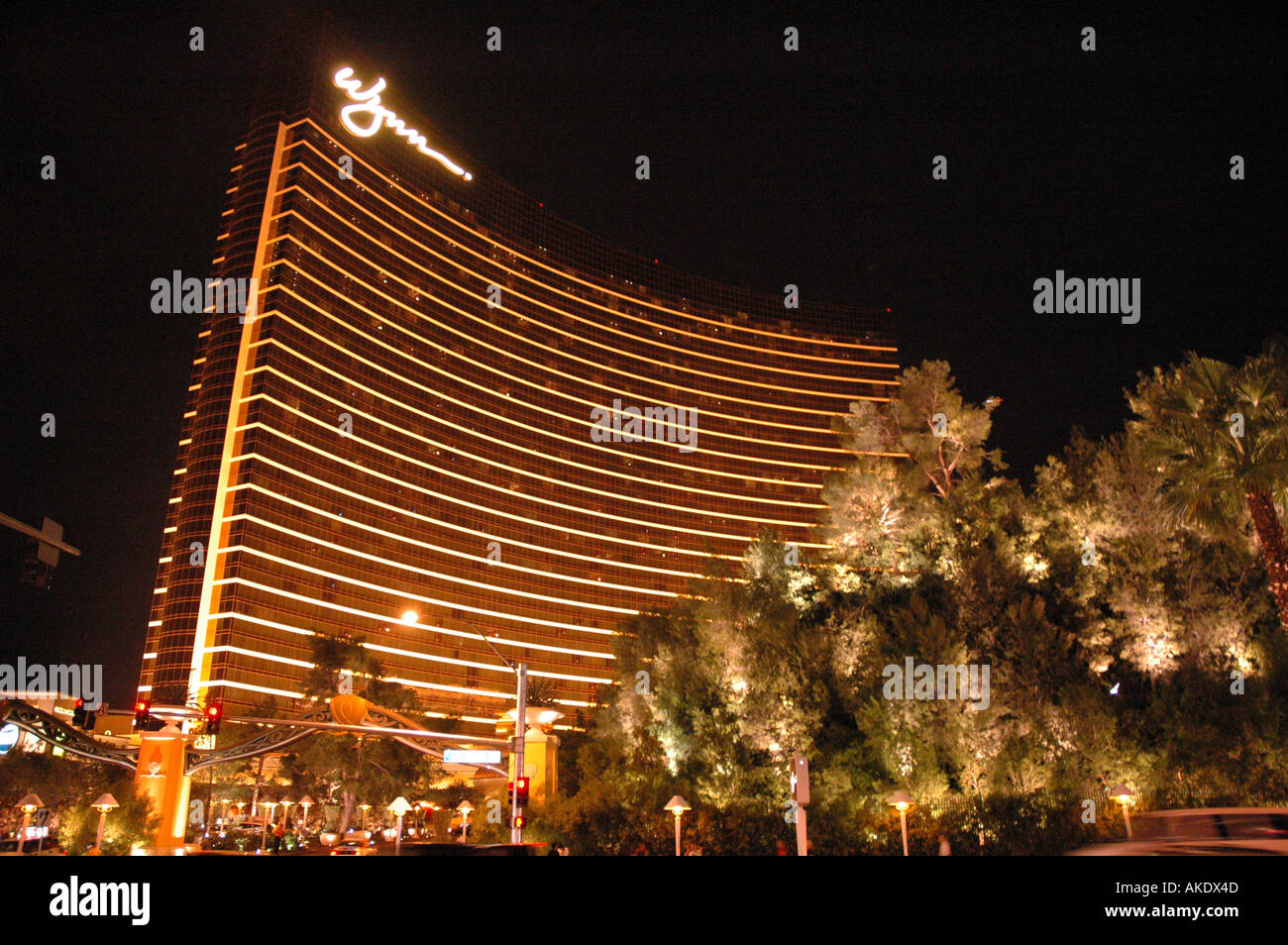 Las Vegas Nevada Wynn Hotel exterior at night Stock Photo