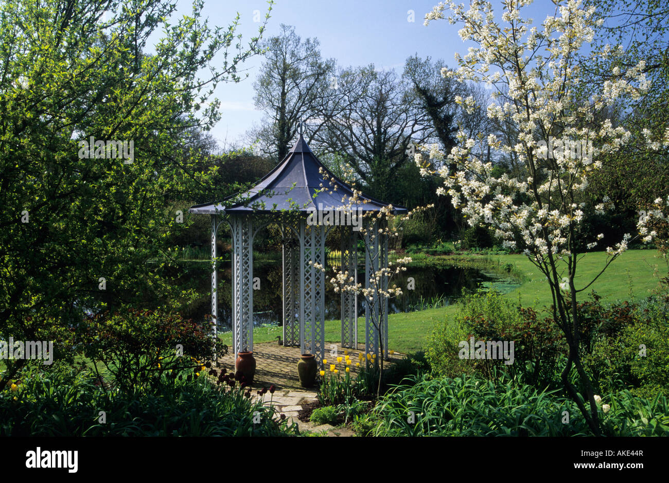 Old Place Farm Kent gazebo in spring garden Stock Photo Alamy