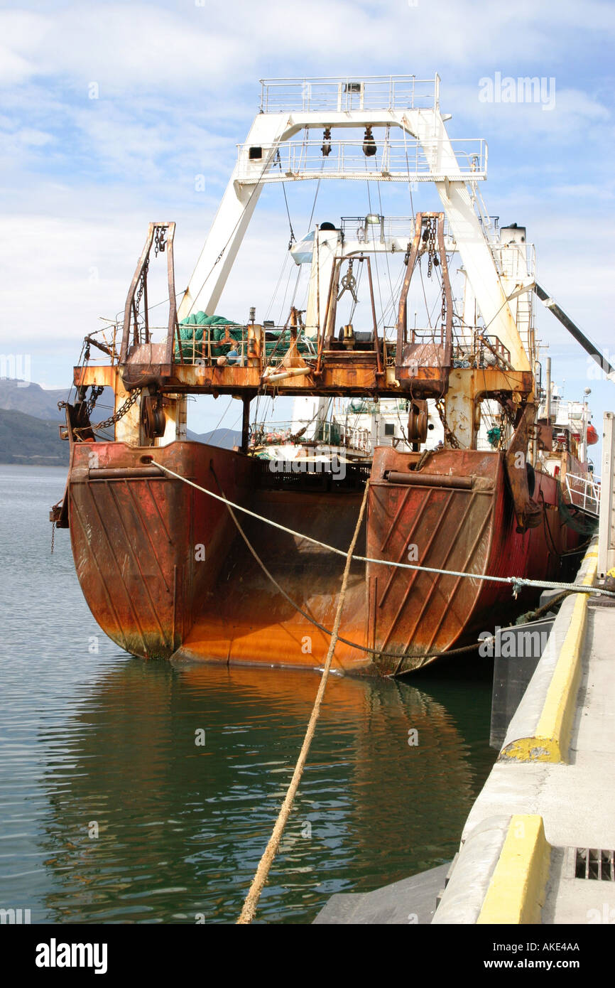 rusty old ship in Ushuaia port Argentina South America the world's most southerly  port Stock Photo