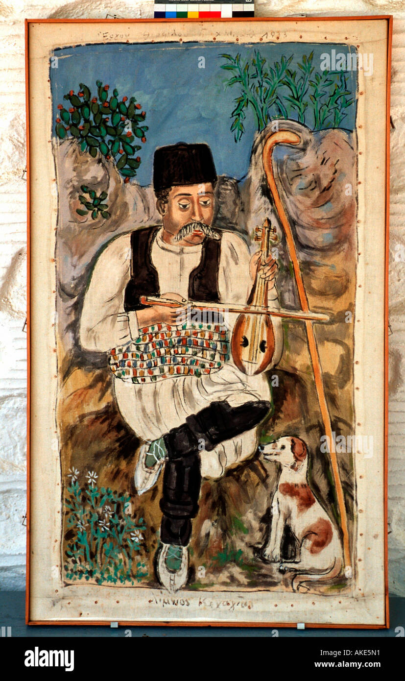 Griechenland, Insel Lesbos, Varia südlich der der Inselhauptstadt, Theofilos-Museum, Gemälde 'Der Lyraspieler' des Malers Theofi Stock Photo