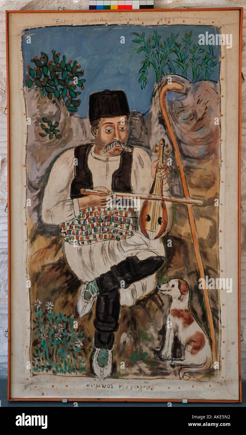 Griechenland, Insel Lesbos, Varia südlich der der Inselhauptstadt, Theofilos-Museum, Gemälde 'Der Lyraspieler' des Malers Theofi Stock Photo