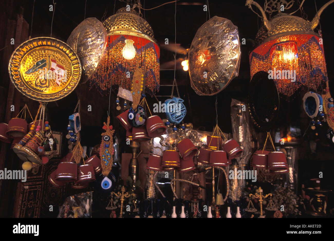 Souvenirs from Byblos and Lebanon on display in the souk or market