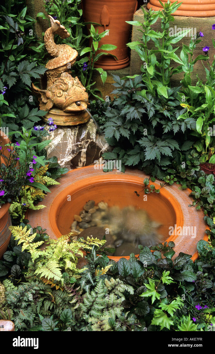 Whichford Pottery Warwickshire Terracotta Dolphin Fountain And Circular 
