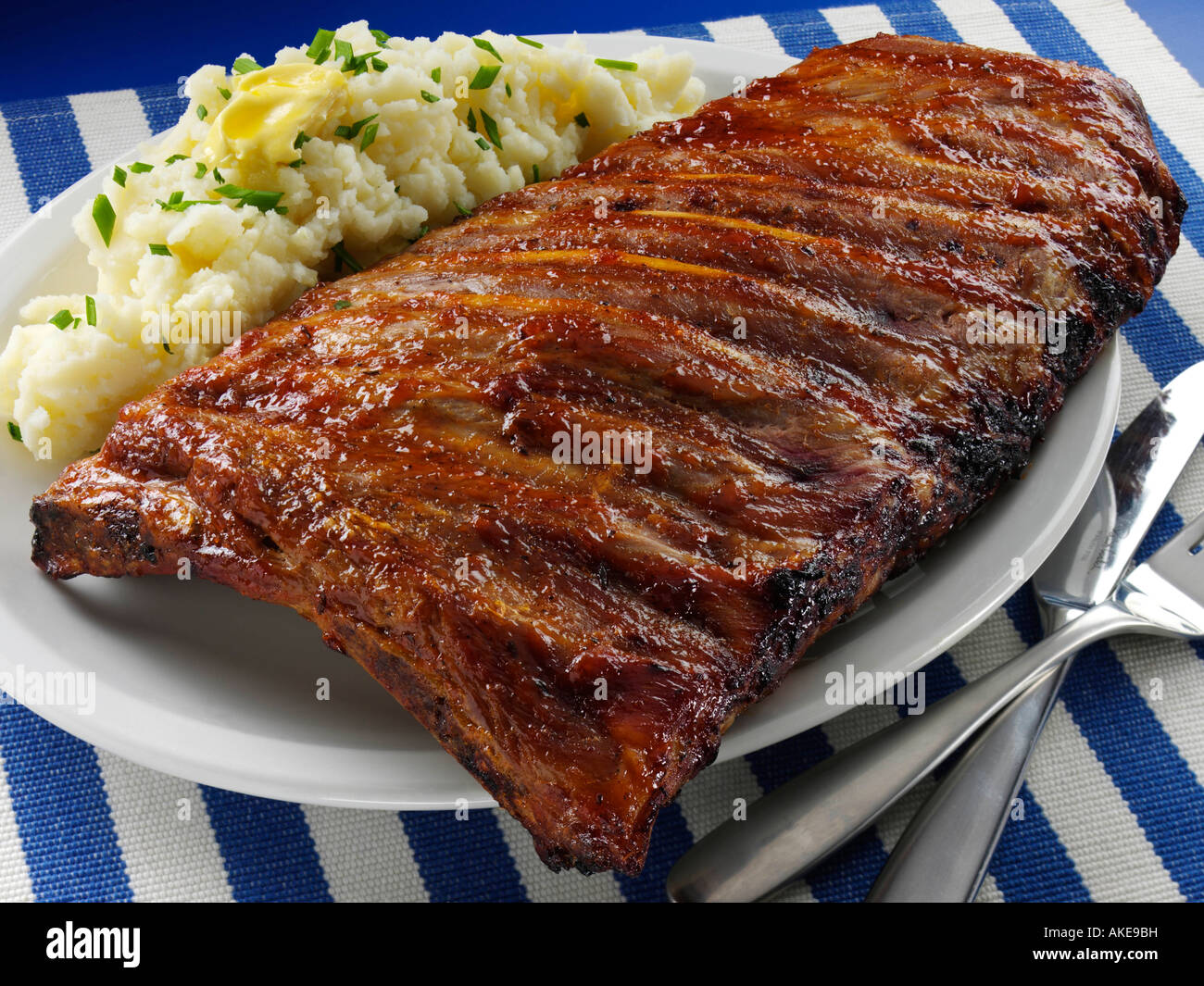 A whole rack of American pork spare ribs editorial food Stock Photo