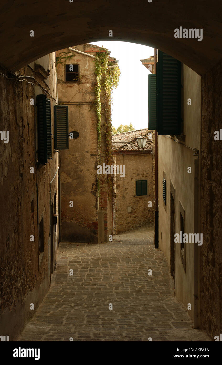 Narrow cobblestone street in Radda, Chianti Tuscany Italy Stock Photo