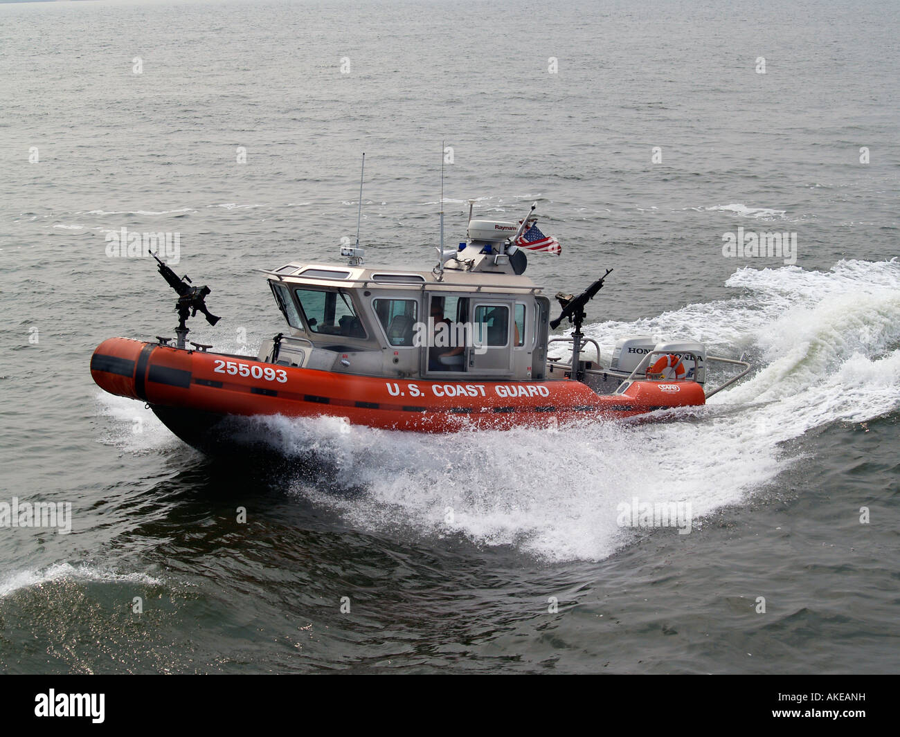 US Coast Guard boat patrolling New York Harbour as a Homeland Security measure. Stock Photo
