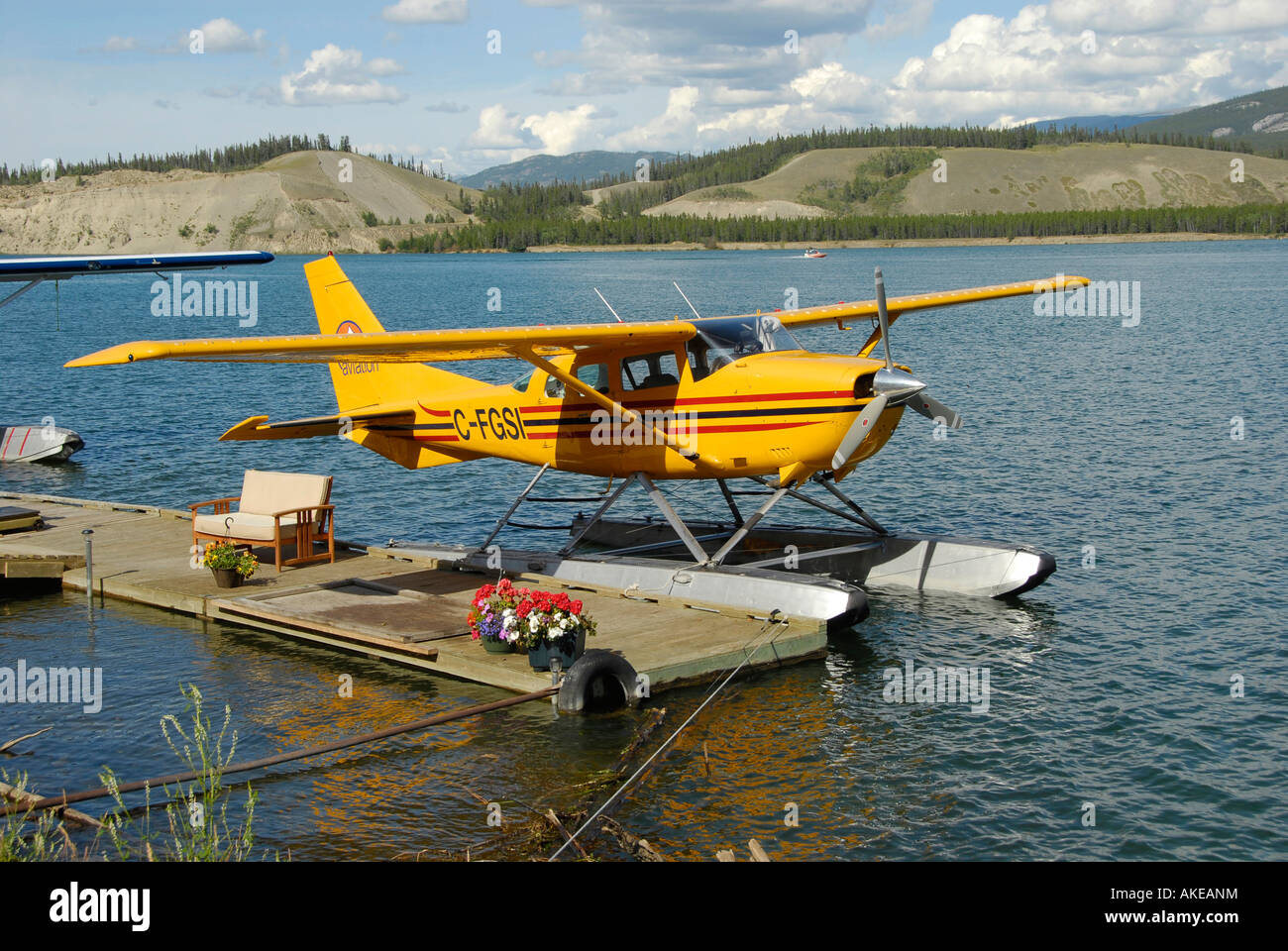 Float plane floatplane pontoon plane on Lake Schwatka Whitehorse Yukon